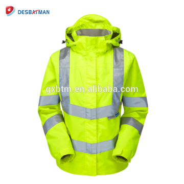 EN Standard Mesdames Capuche Haute Visibilité Workwear Parka En Gros Salut Vis Visière De Sécurité Réfléchissant Avec Logo Fabricants